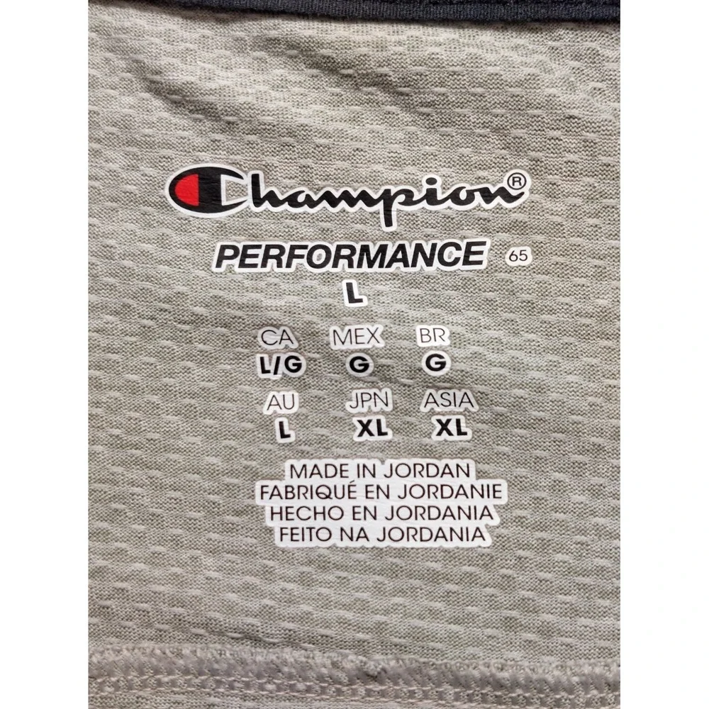 Champion Men Athletic Top L Gray Logo 1/4 Zip Mock Neck Performance Pullover